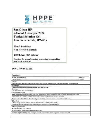 1000 L Label (1000 L Hp2491 Saniclean Hp Label)